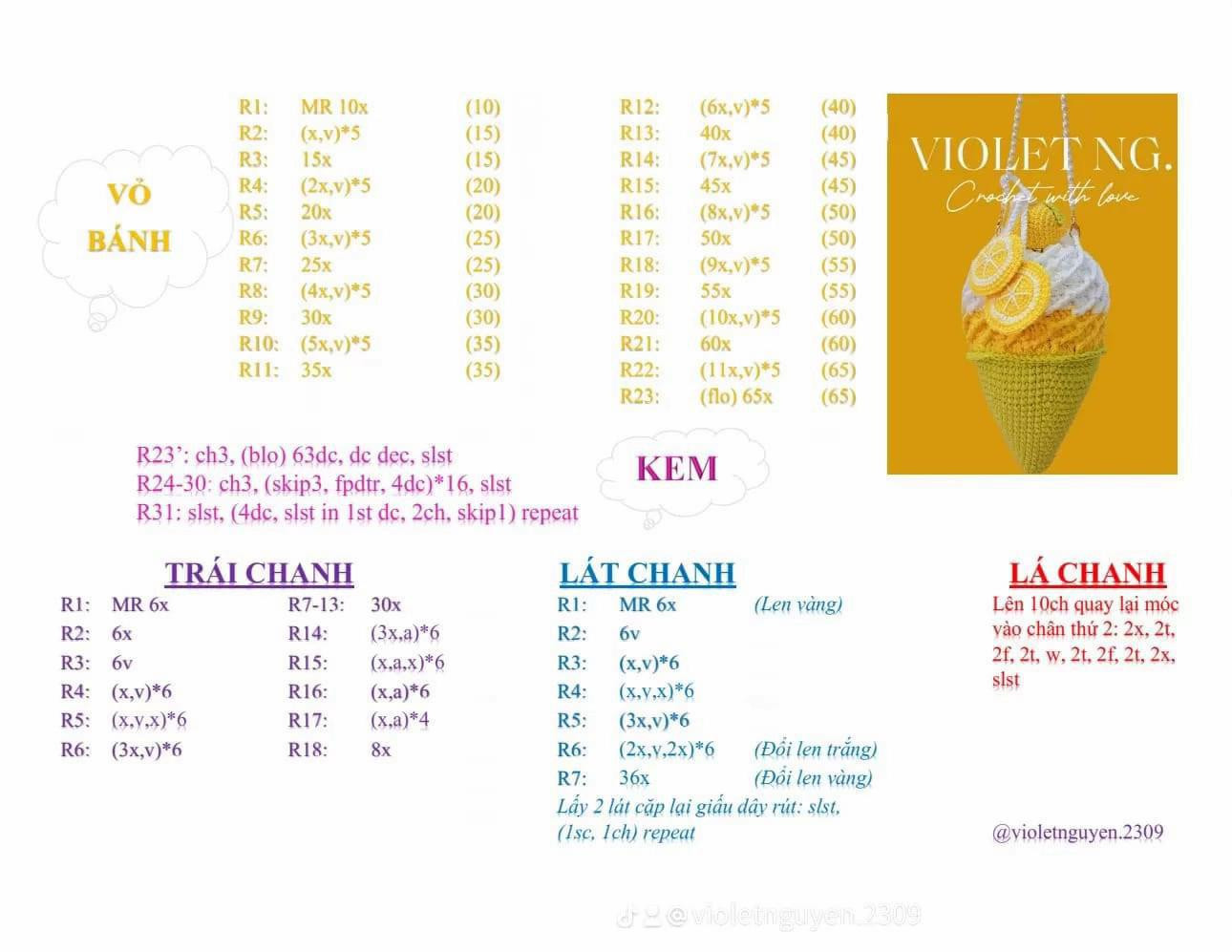 Hướng dẫn móc túi kem chanh vàng trắng