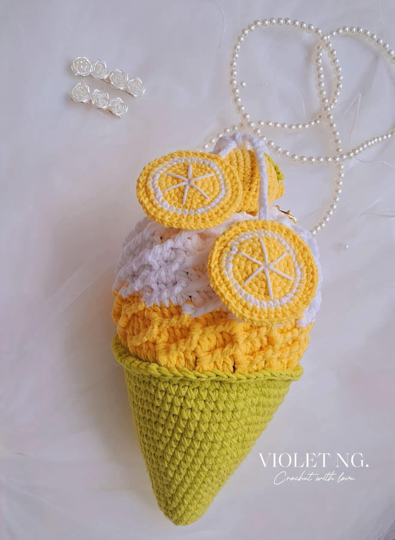 Hướng dẫn móc túi kem chanh vàng trắng