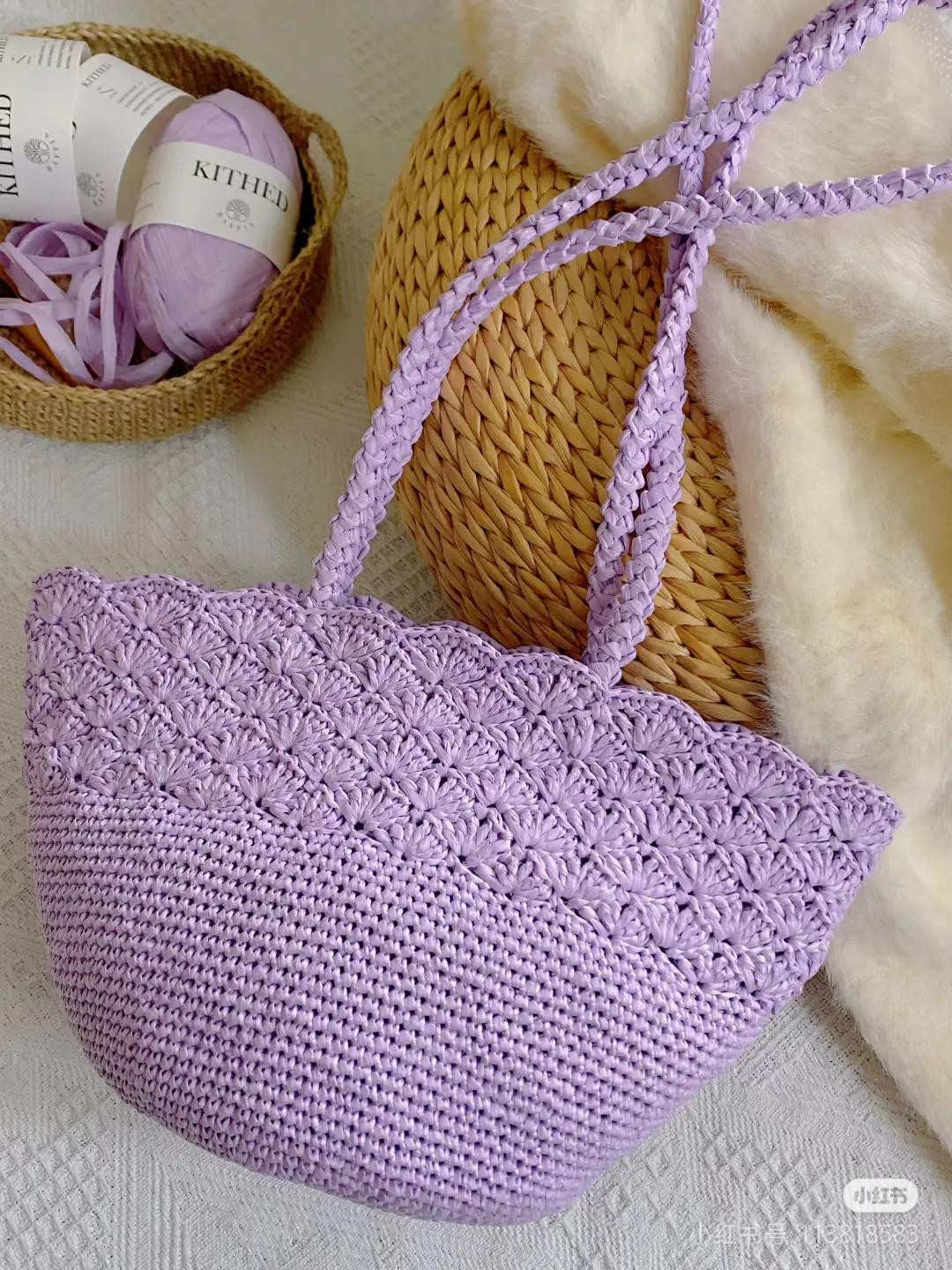 Hướng dẫn móc túi len hoa tím màu pastel