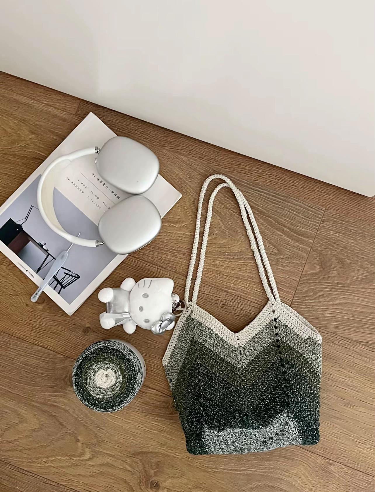 Hướng dẫn móc túi len màu xanh gradient kèm chart chi tiết