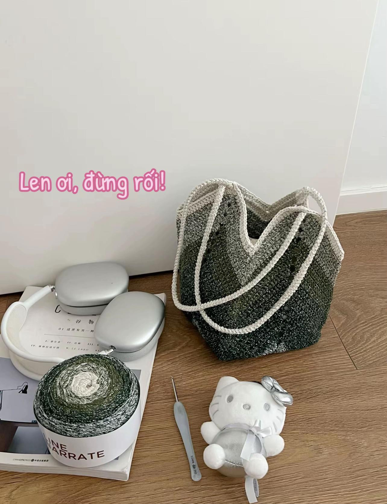 Hướng dẫn móc túi len màu xanh gradient kèm chart chi tiết