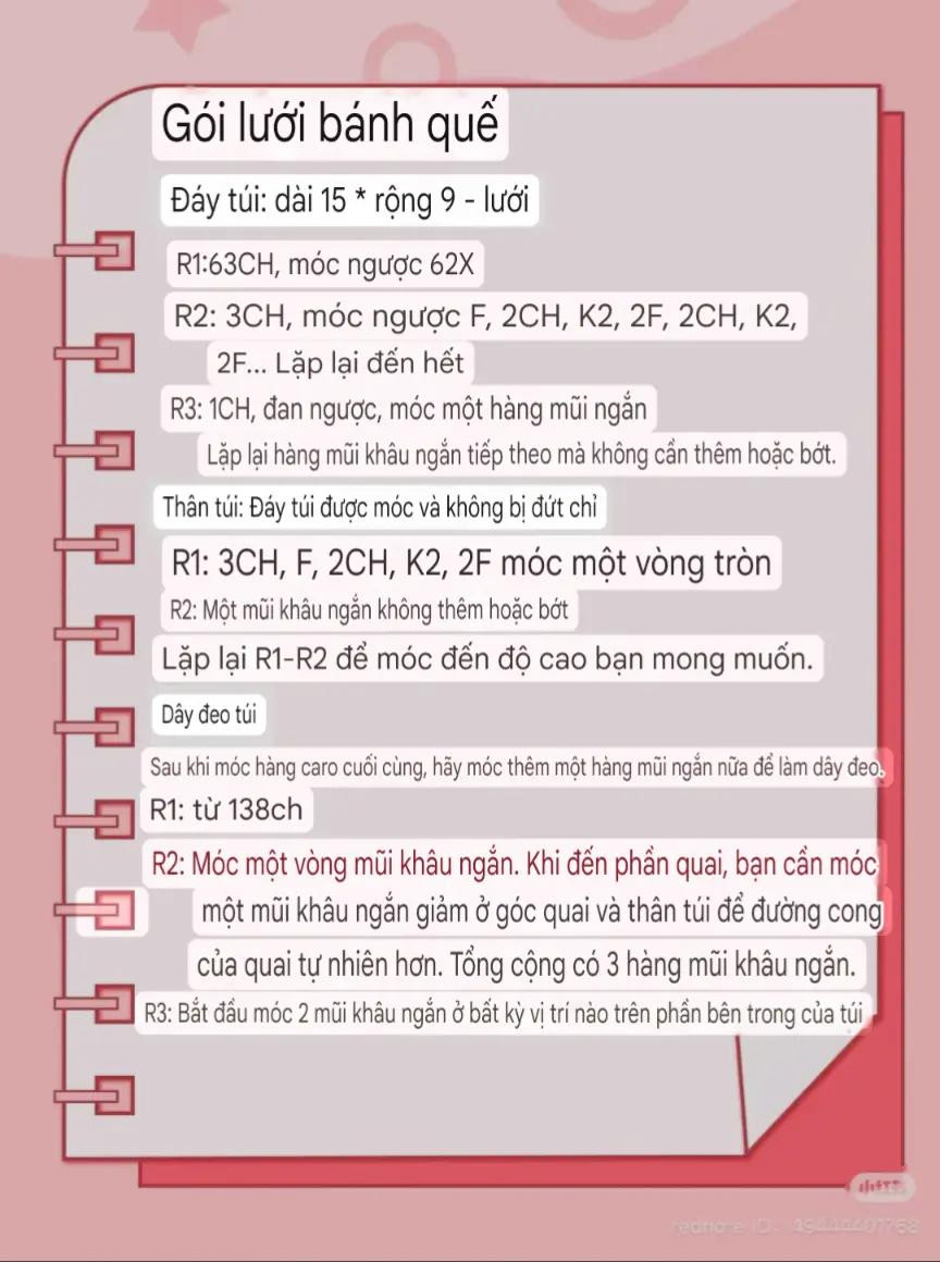 Hướng dẫn móc túi lưới bánh quế hồng kèm hoa puff