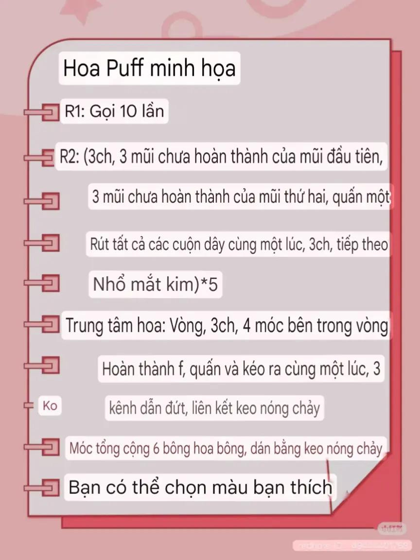 Hướng dẫn móc túi lưới bánh quế hồng kèm hoa puff