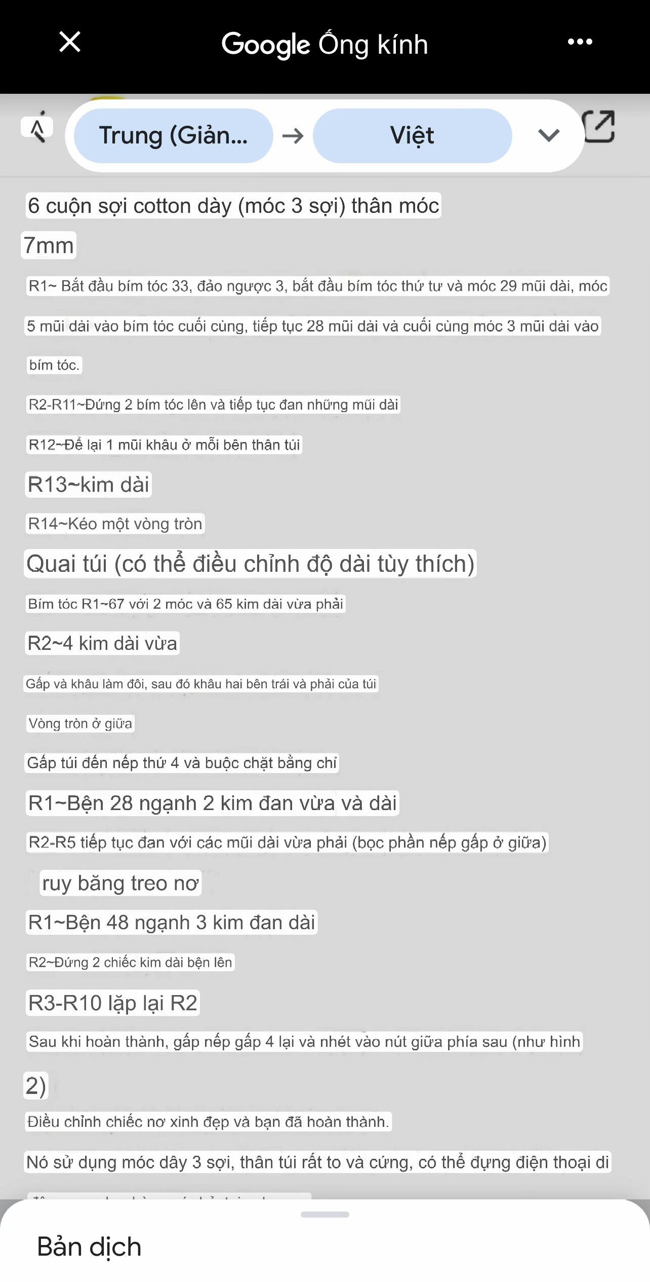 Hướng dẫn móc túi nơ hồng bằng cotton, chart chi tiết từng hàng