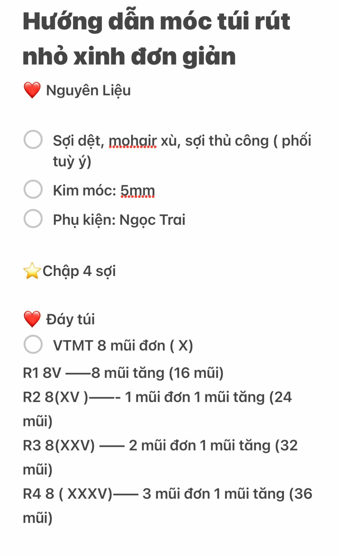 Hướng dẫn móc túi rút nhỏ xinh đơn giản bằng len mohair