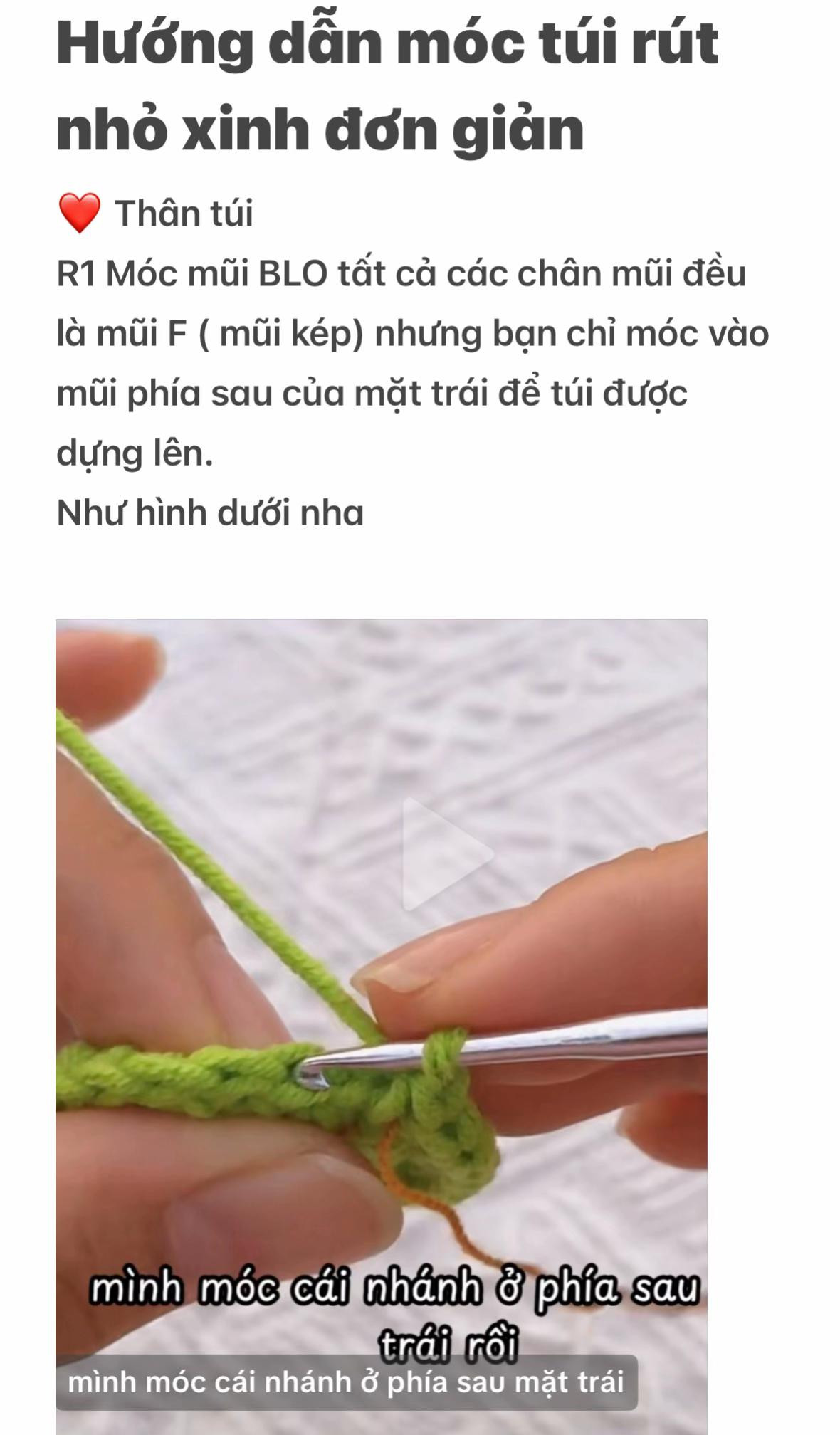 Hướng dẫn móc túi rút nhỏ xinh đơn giản bằng len mohair