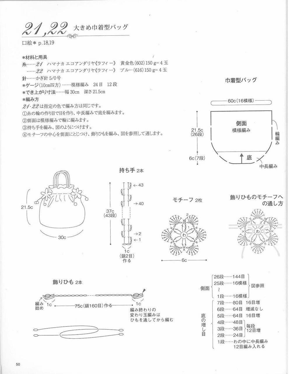 Hướng dẫn móc túi rút vải hoa xanh