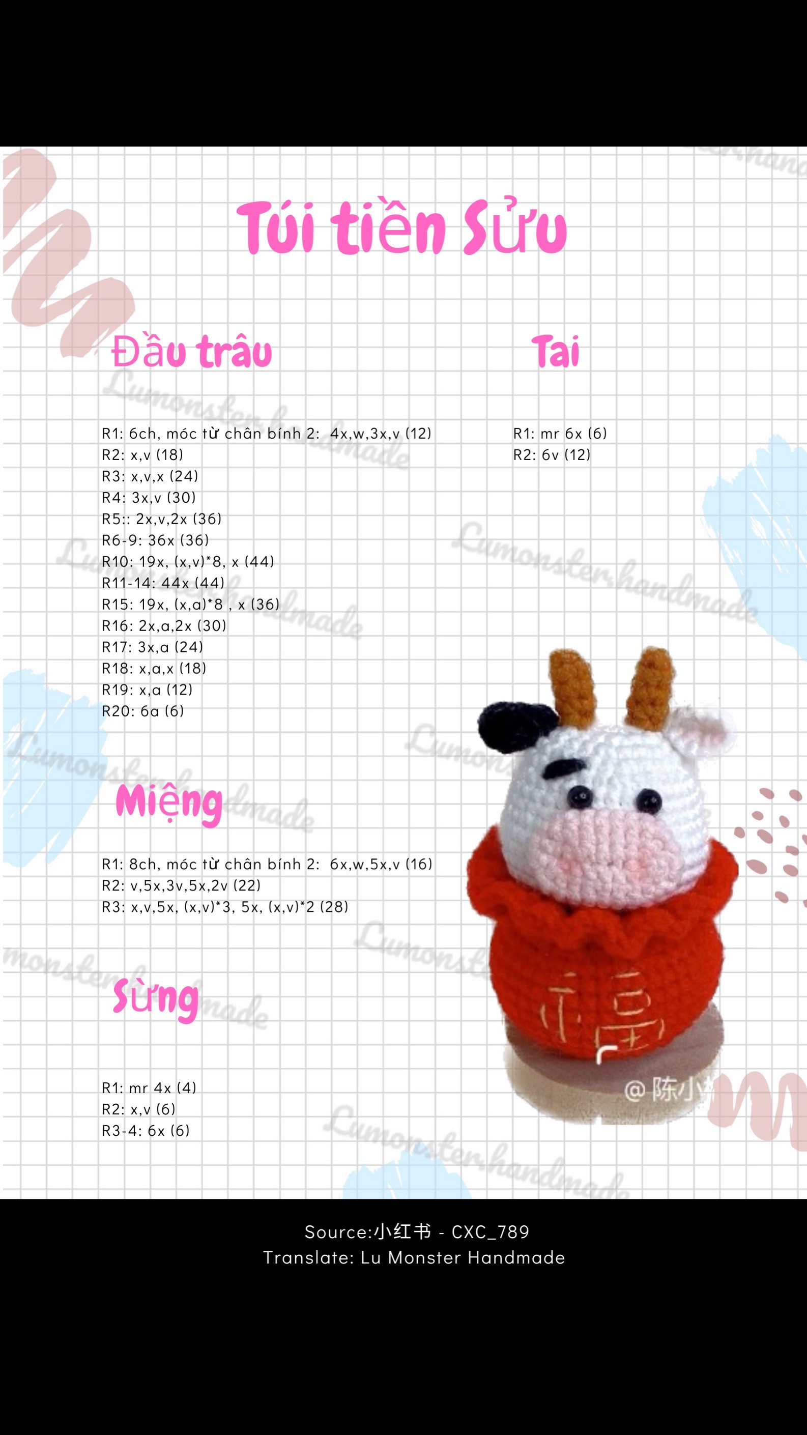 Hướng dẫn móc Túi tiền Sửu hình con trâu