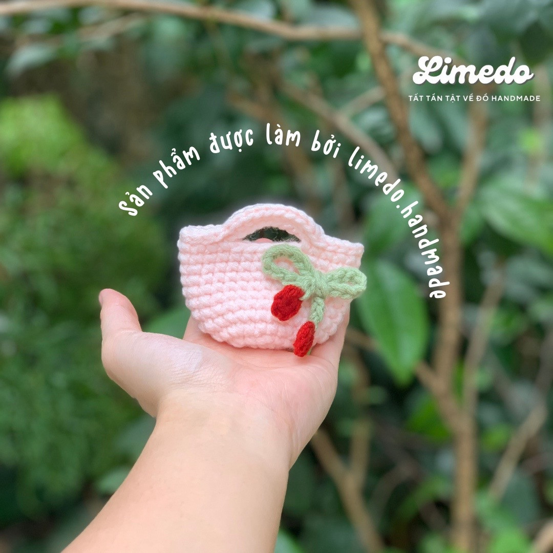 Hướng dẫn móc túi xách nhỏ màu hồng trang trí anh đào