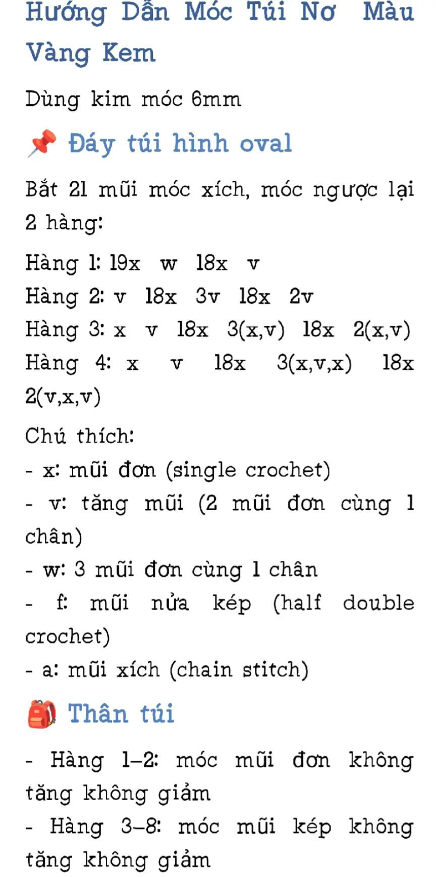 Hướng dẫn móc túi xách nơ màu vàng kem và xanh pastel