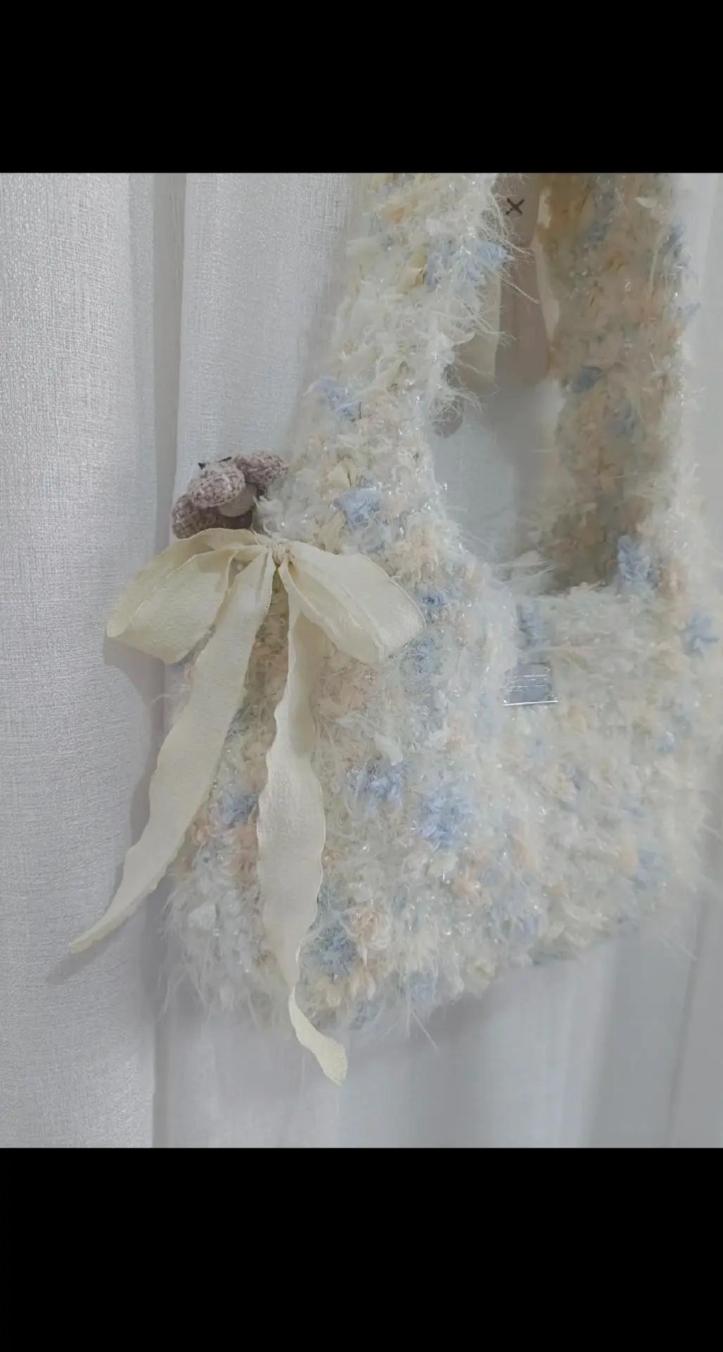 Hướng dẫn móc túi xách nơ màu vàng kem và xanh pastel