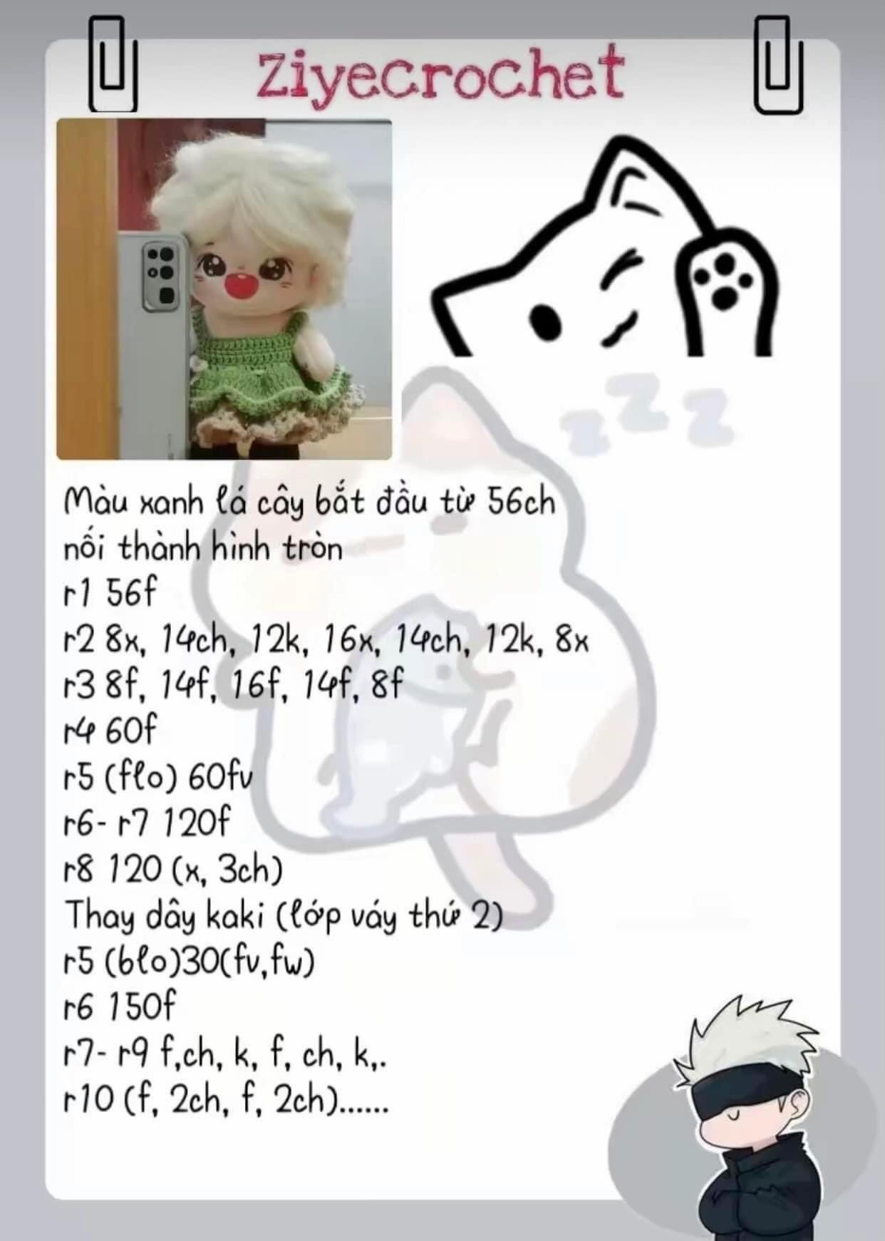 Hướng dẫn móc váy búp bê màu xanh lá và đỏ