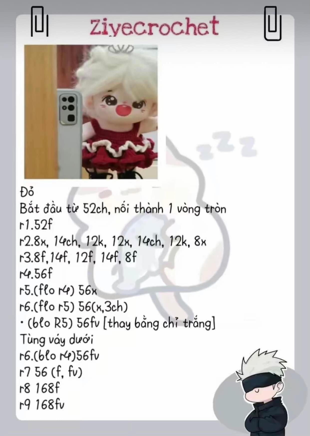 Hướng dẫn móc váy búp bê màu xanh lá và đỏ