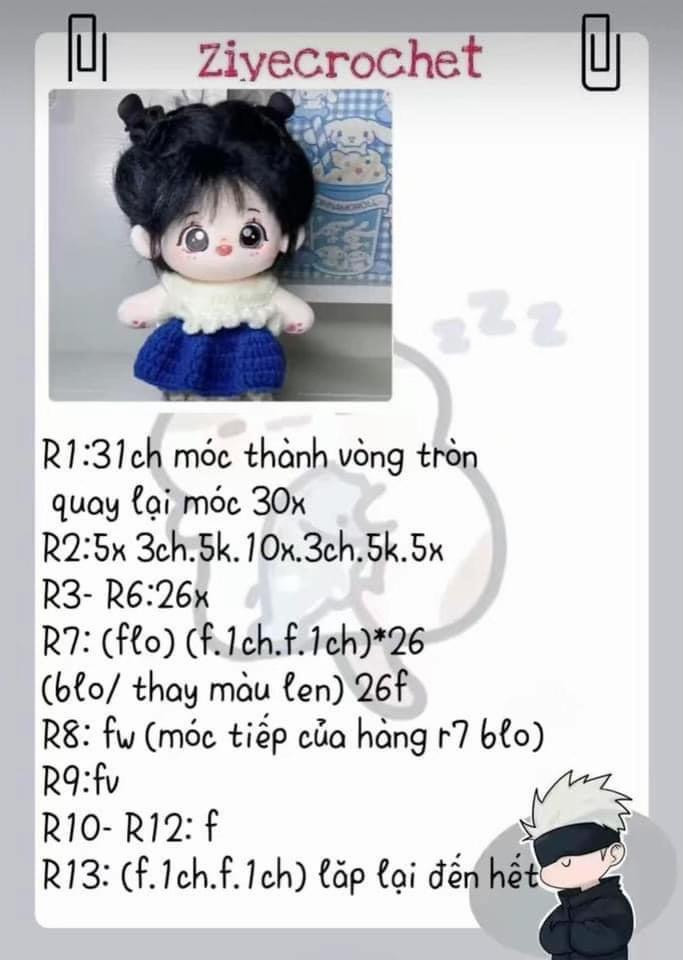 Hướng dẫn móc váy búp bê màu xanh lá và đỏ