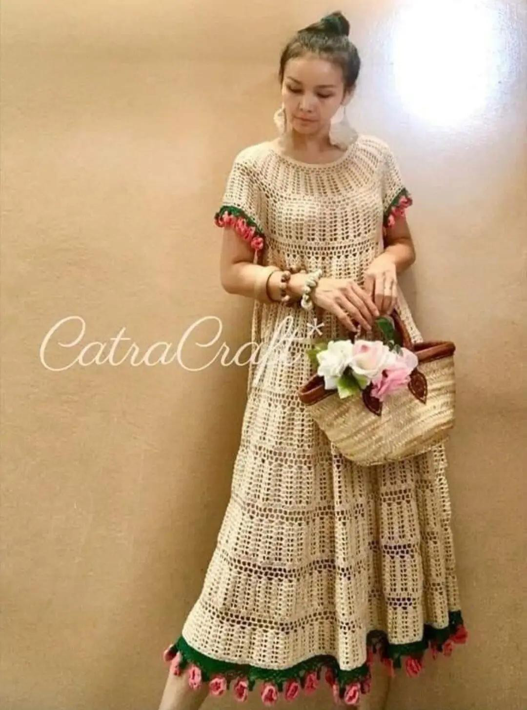 Hướng dẫn móc váy dài hoa văn mắt lưới viền hoa