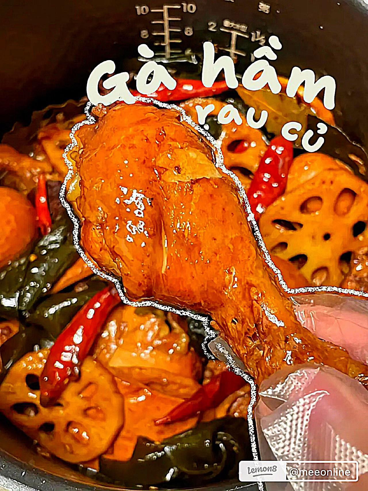 Hướng dẫn nấu Gà hầm rau củ, cùi sen và tào phớ trong nồi cơm điện