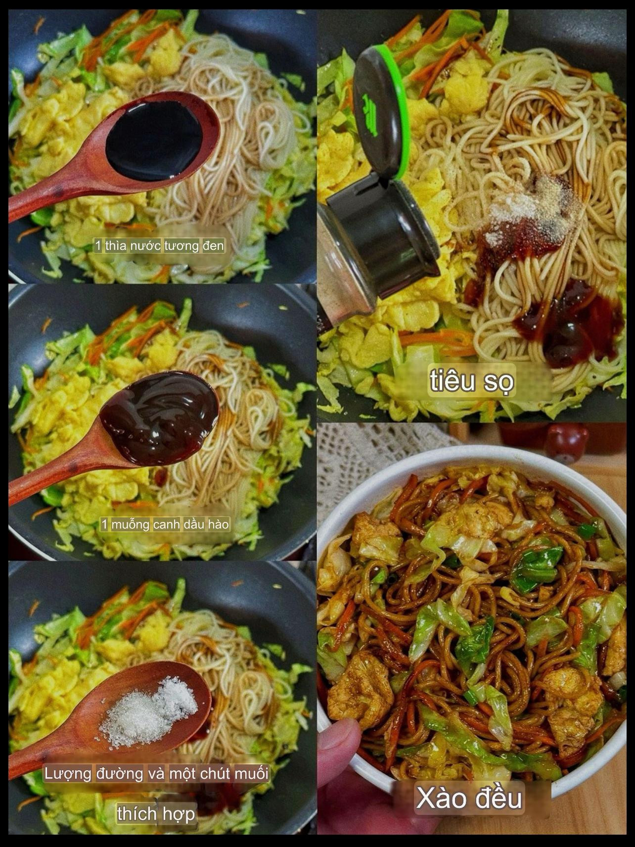 Hướng dẫn nấu mì xào trứng với bắp cải, cà rốt và nước tương đậm đà