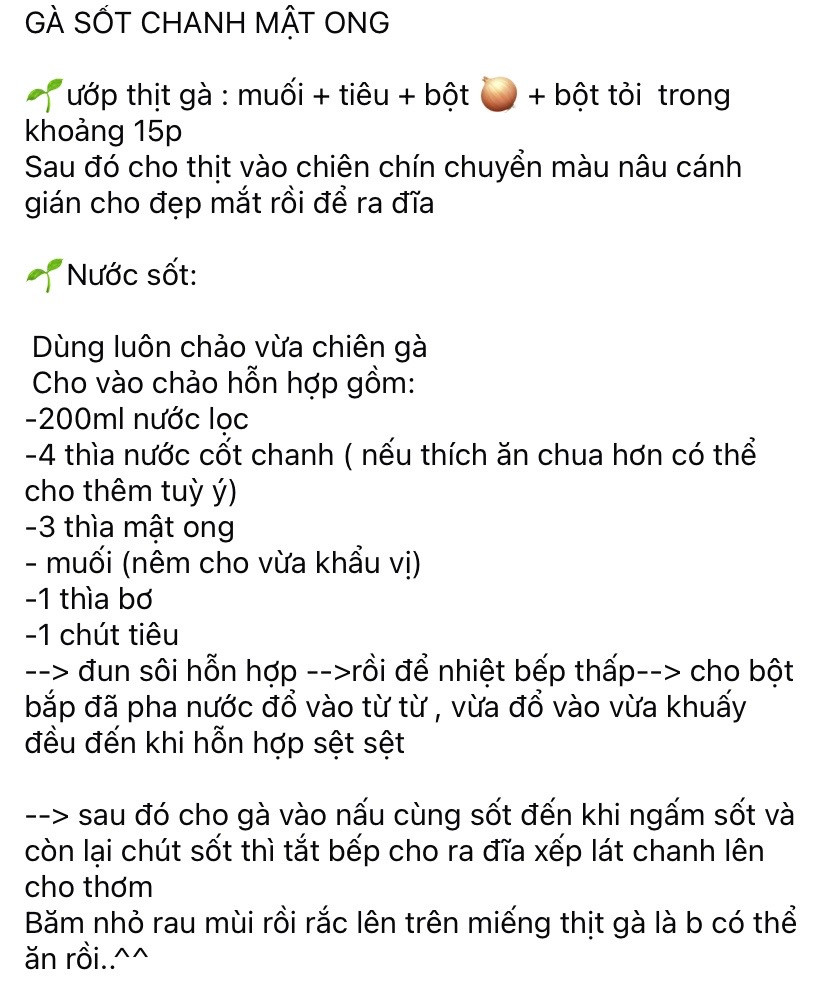 Hướng dẫn nấu món Gà sốt chanh mật ong ngon tuyệt