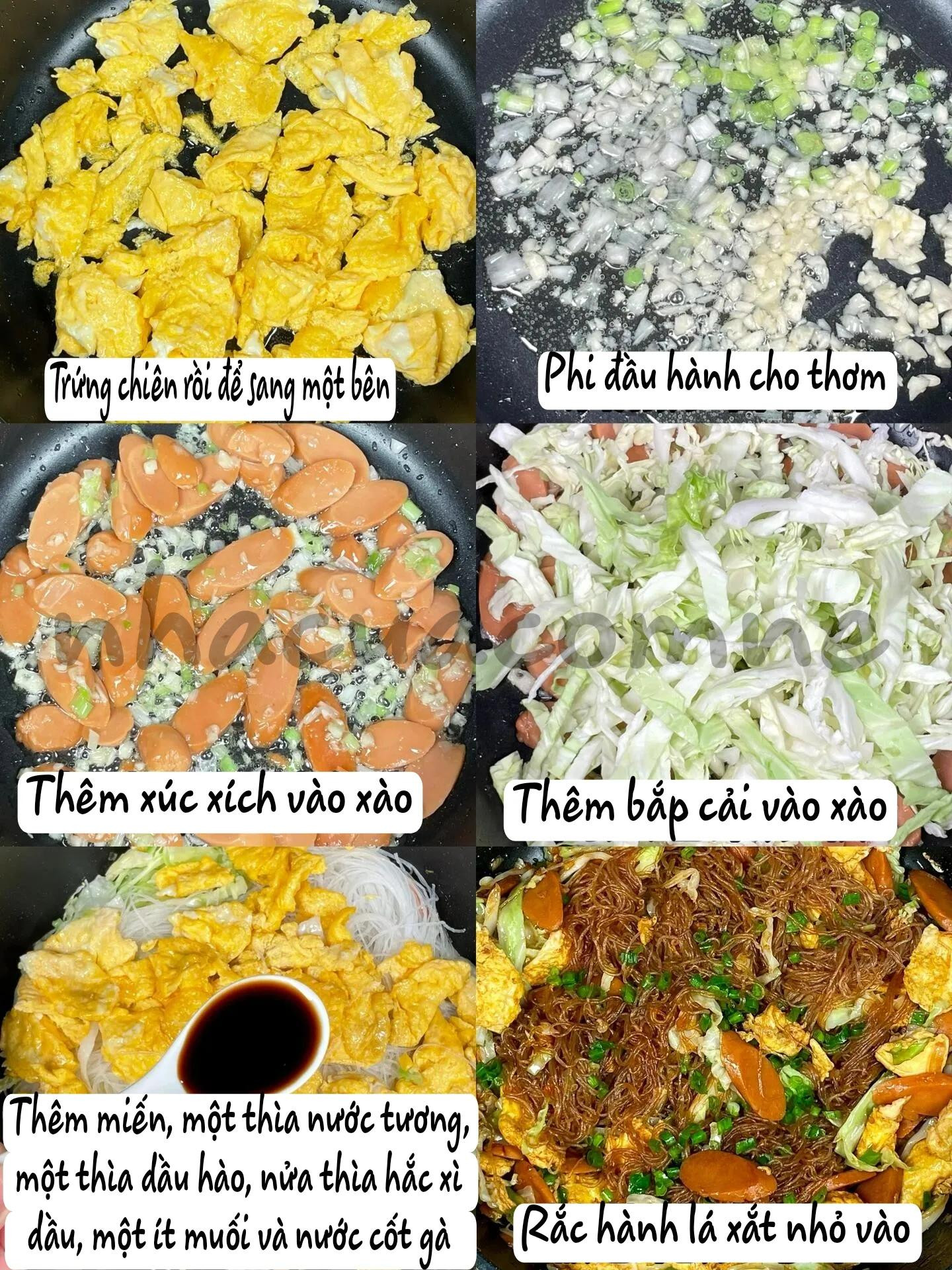 Hướng dẫn nấu món miến xào xúc xích trứng và bắp cải thơm ngon