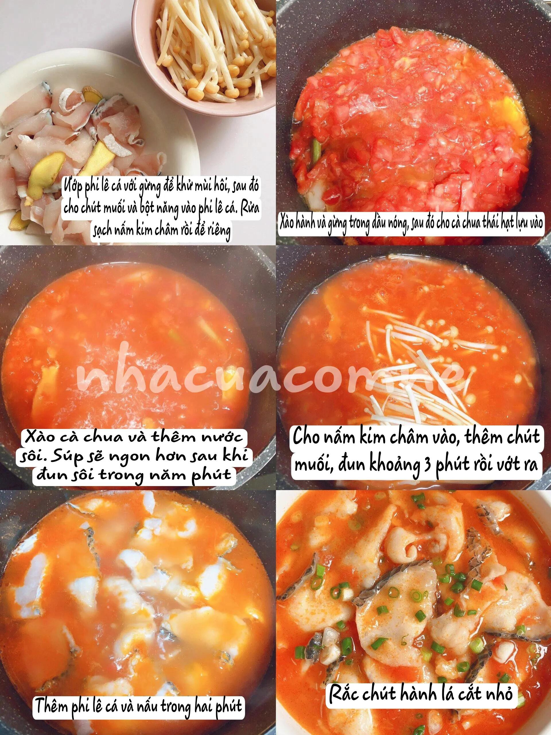 Hướng dẫn nấu Soup cá phi lê cà chua nấm kim châm
