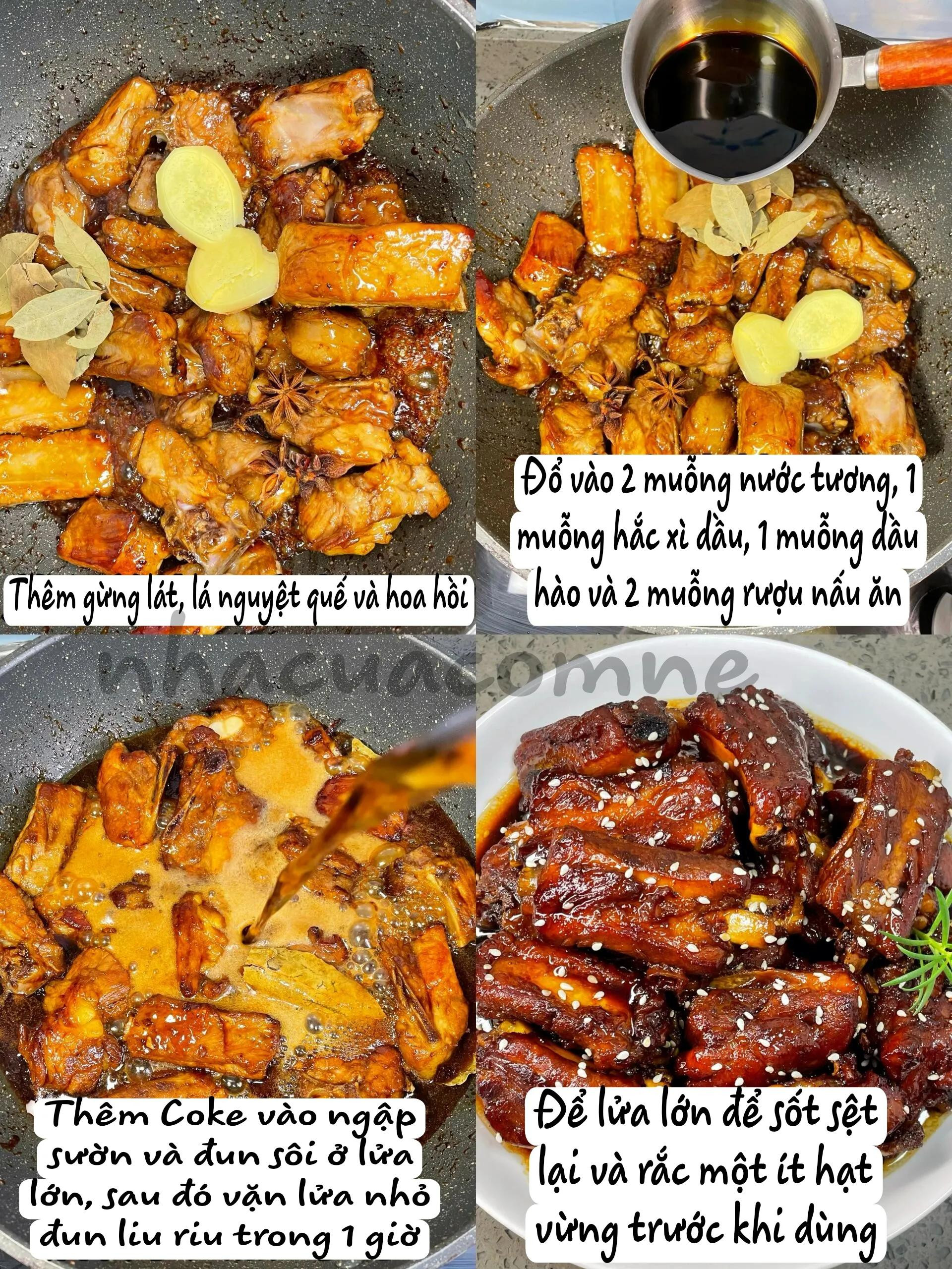 Hướng dẫn nấu sườn heo rim Coca màu nâu cánh gián bóng bẩy, rắc vừng thơm ngon