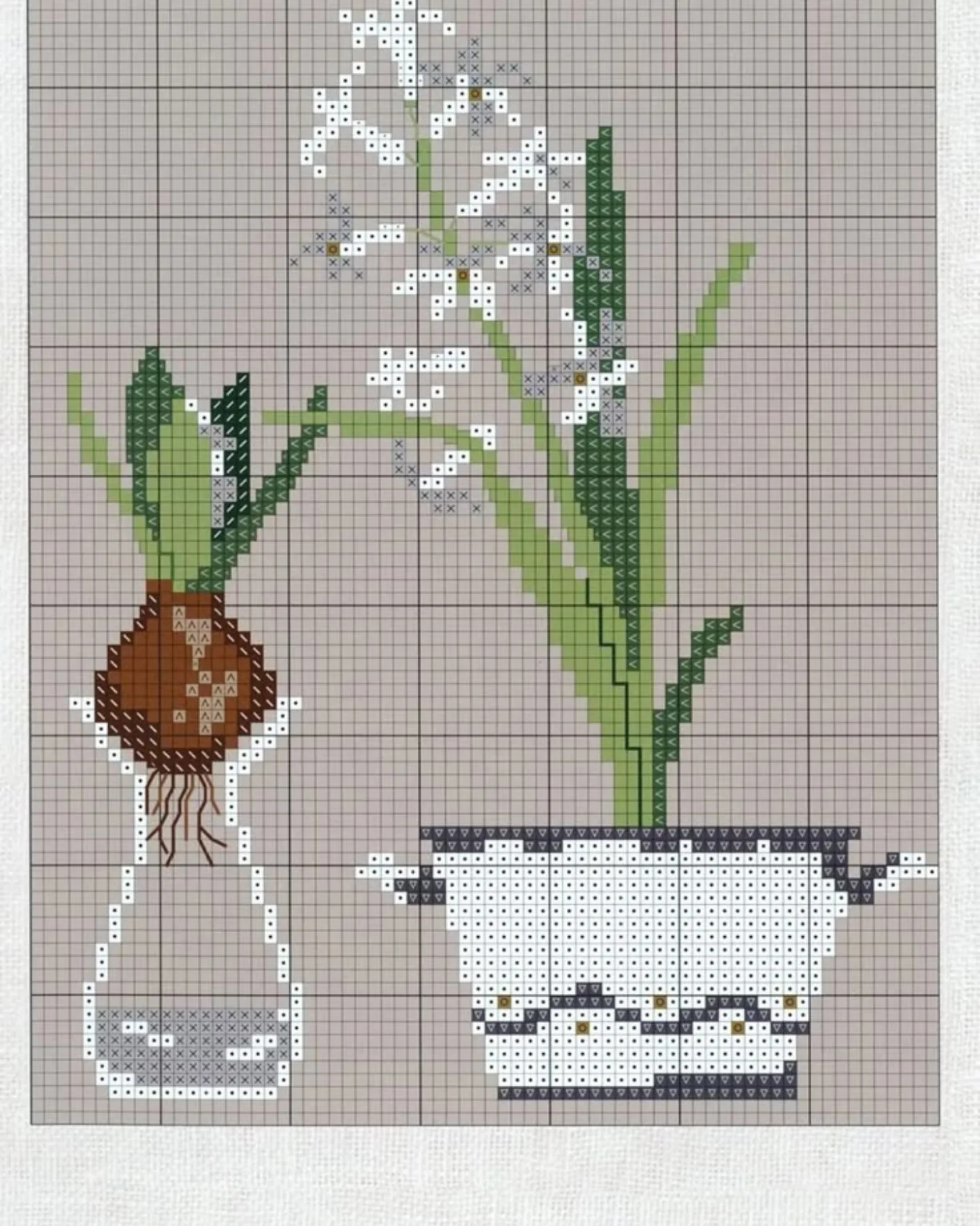 Hyacinth Spring Flowers Cross Stitch Pattern Chart for Pillow and Home Decor