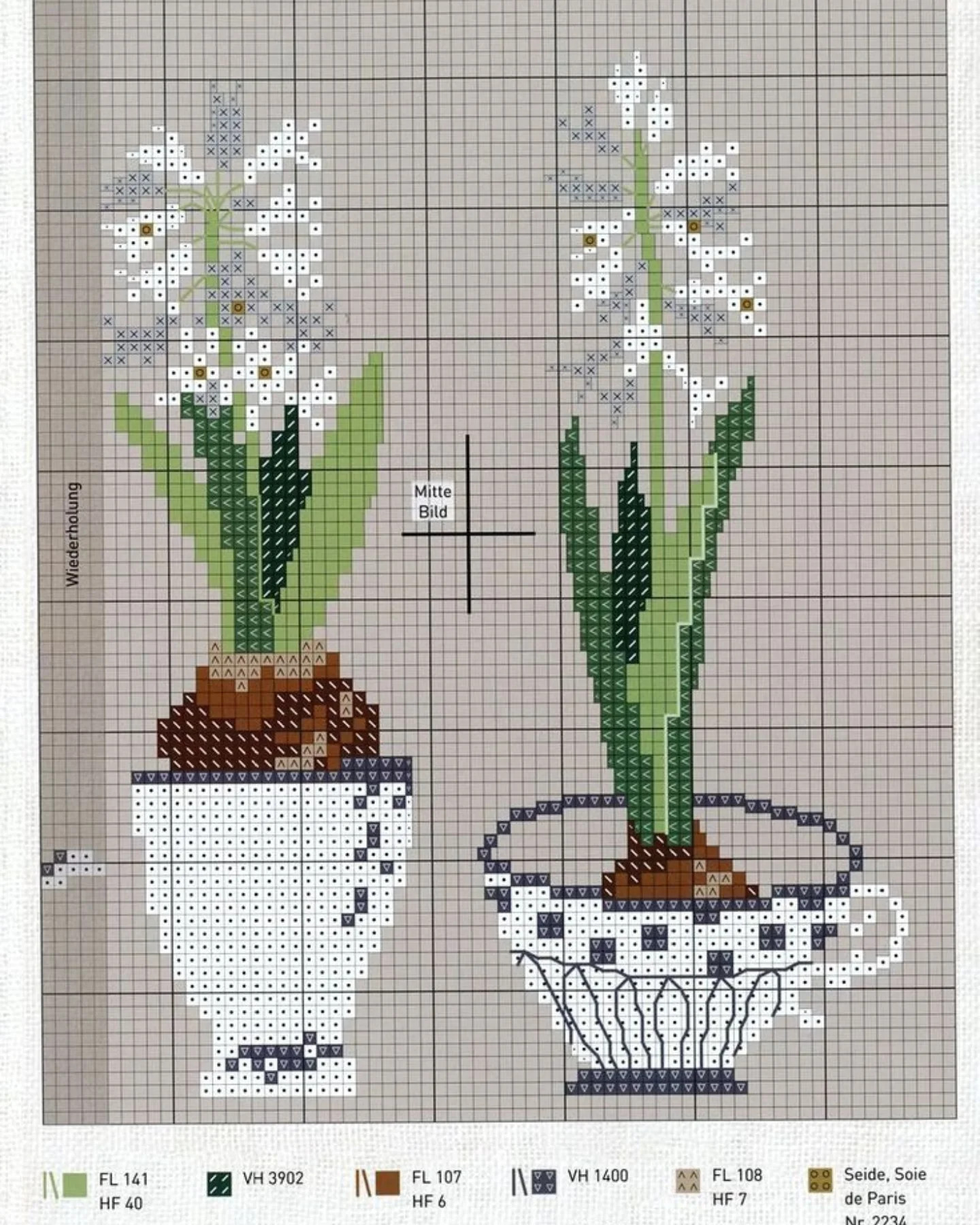 Hyacinth Spring Flowers Cross Stitch Pattern Chart for Pillow and Home Decor