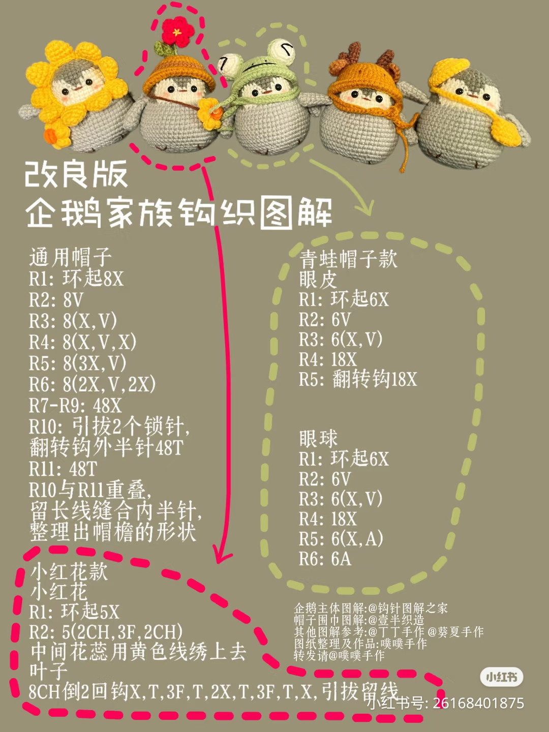 Improved Crochet Pattern for Cute Penguin Family with Hats