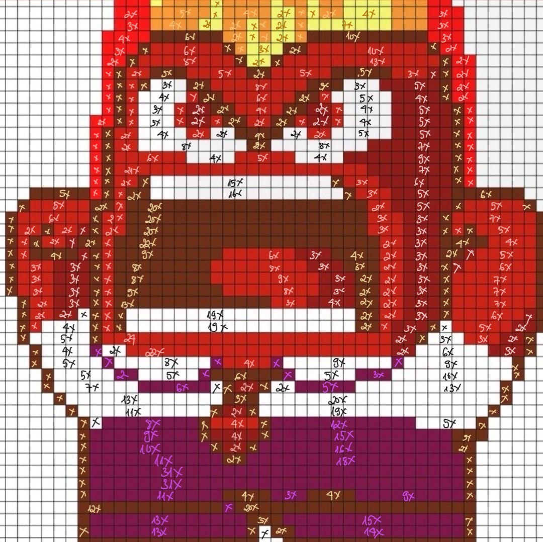 Inside Out 2 Crochet Pixel Chart: Anxiety, Envy, Sadness, Embarrassment Patterns