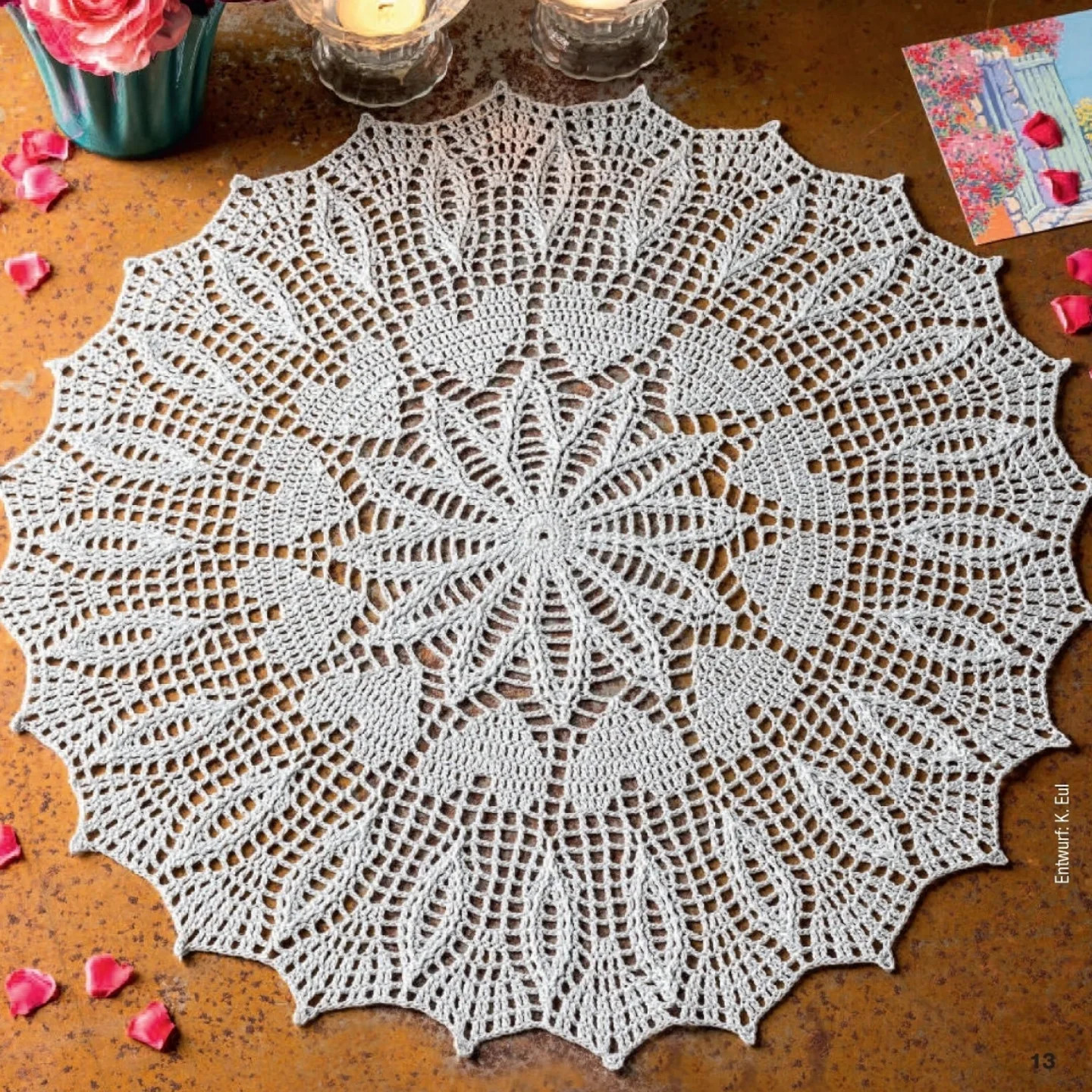 Intricate White Crochet Doily Pattern Chart with Floral Motif