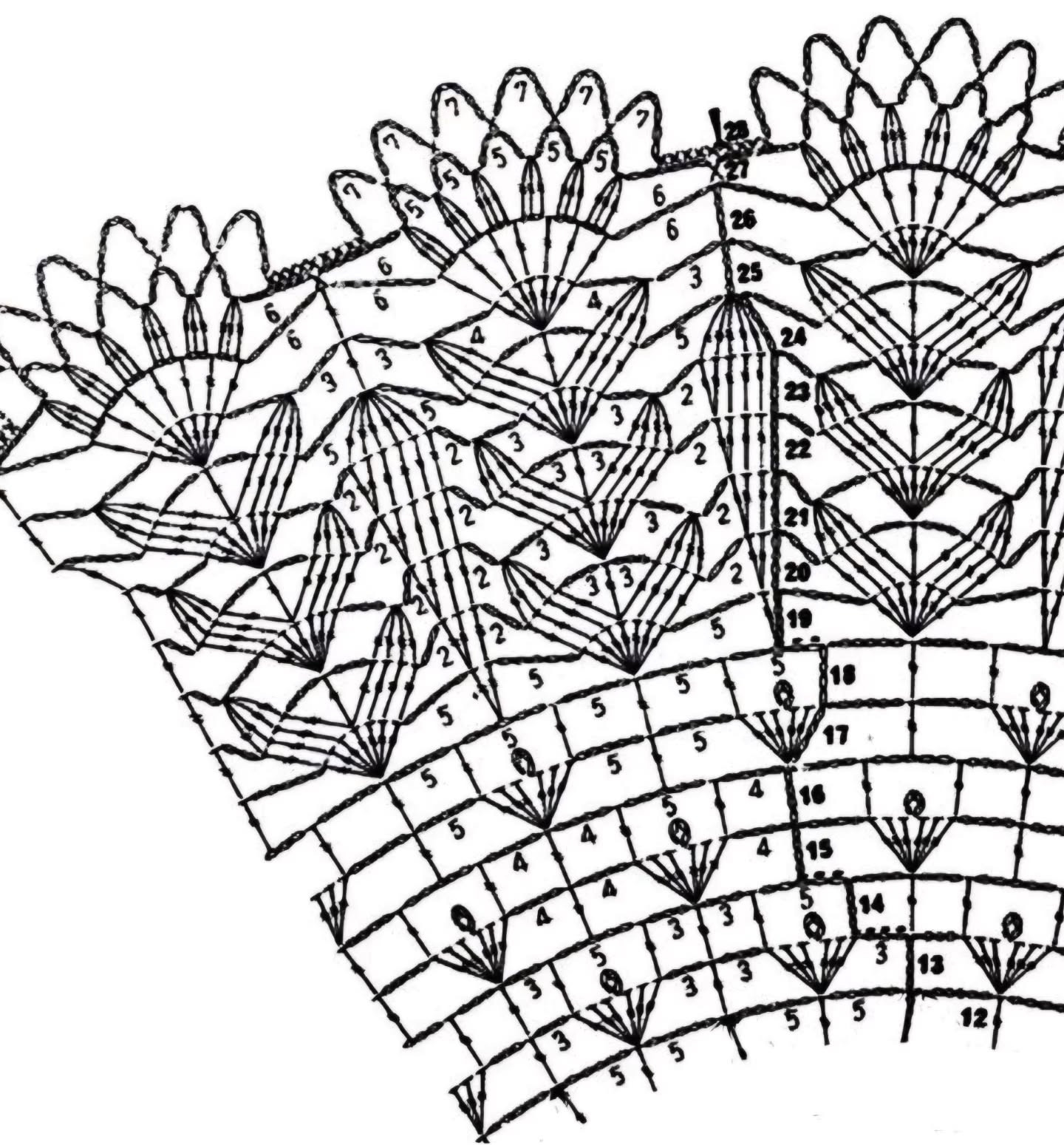 Intricate White Crochet Lace Tablecloth Pattern Chart with Fan Motifs