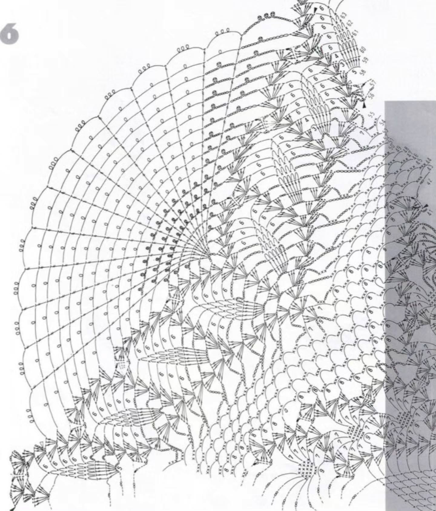 Intricate White Crochet Tablecloth with Floral Motif and Detailed Flat Chart Pattern