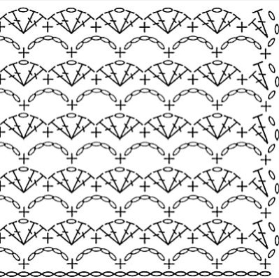 Italian Crochet Chart: Fan Stitch Pattern and Square Motif with Detailed Symbols