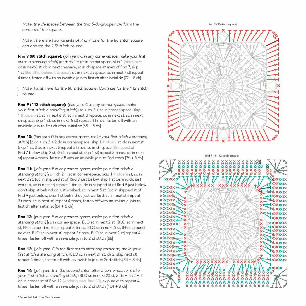 Jackfield Tile Mini Square Crochet Pattern and Flat Chart