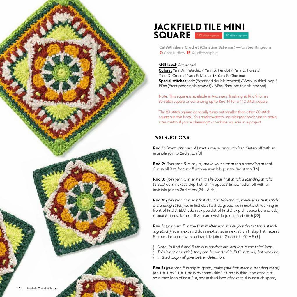 Jackfield Tile Mini Square Crochet Pattern and Flat Chart