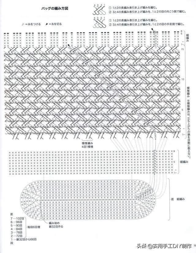 Japanese Crochet Basket Style Bag Pattern Chart and Instructions