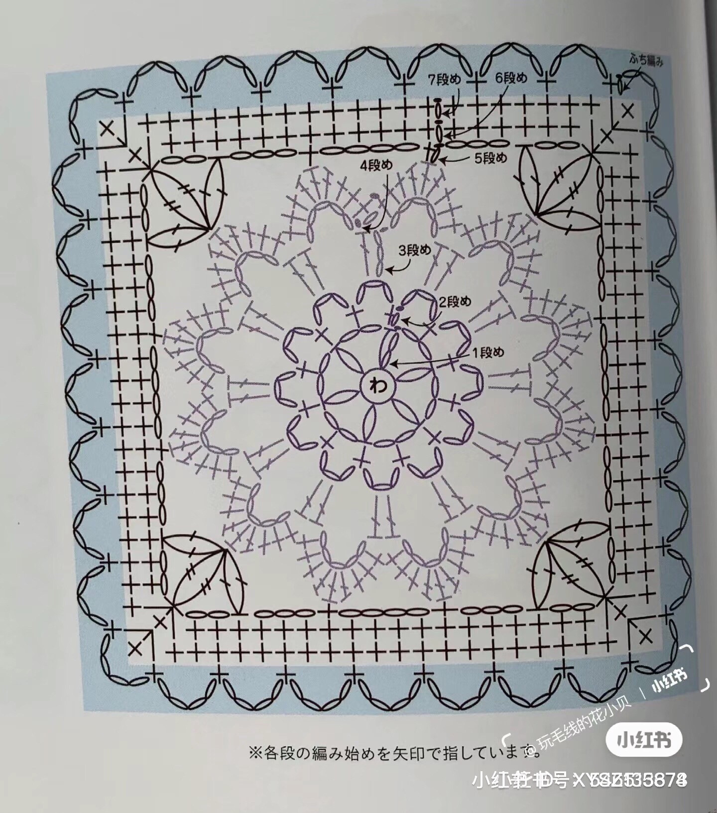 Japanese Crochet Chart for Pink and Cream Floral Granny Square