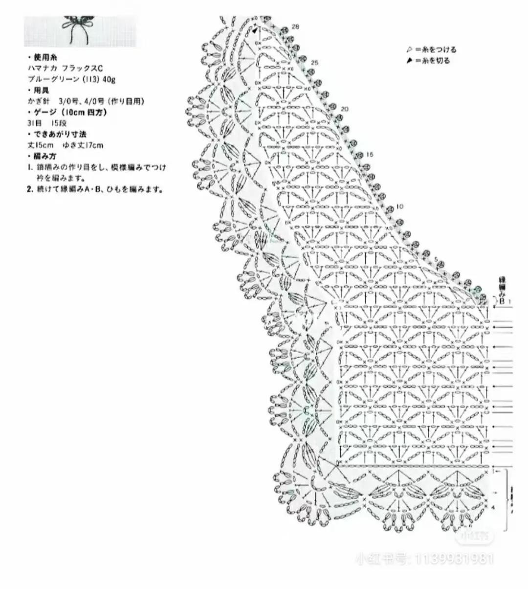Japanese Crochet Chart for Rust Orange Lace Capelet with Scalloped Edges and Drawstring