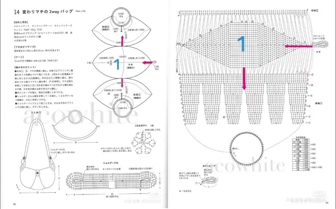 Japanese Crochet Chart for Unique Curved Bag Pattern