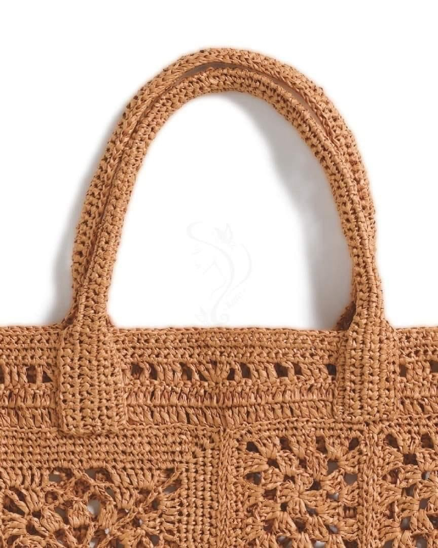 Japanese Crochet Pattern for Brown Flower Motif Tote Bag