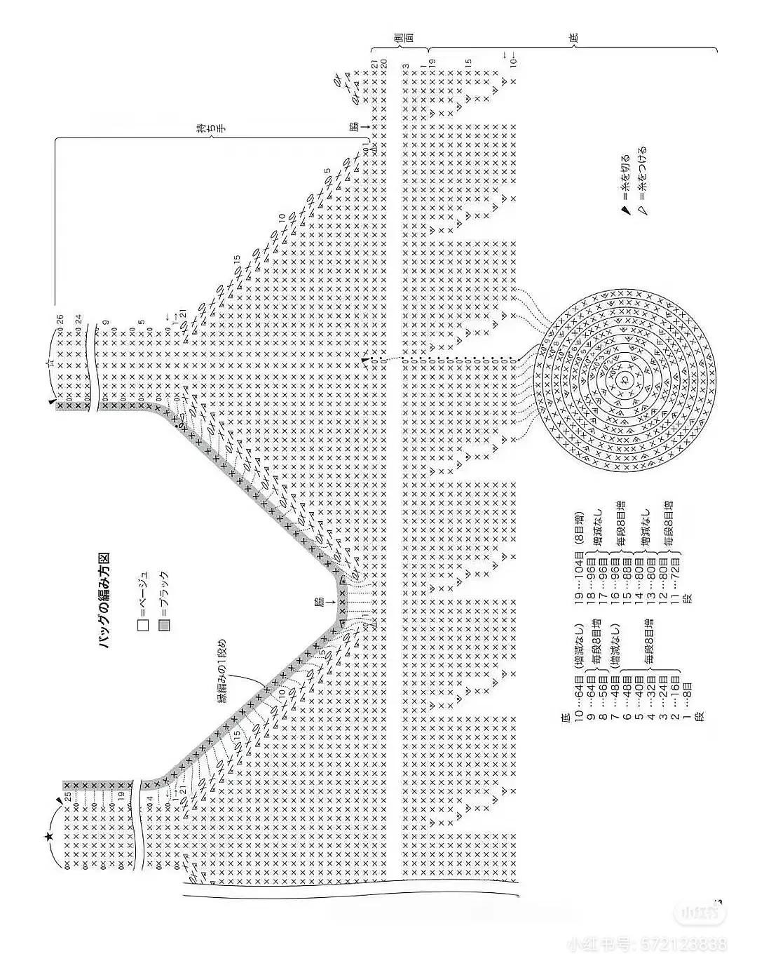 Japanese Crochet Pattern for Striped Border Tote Bag and One-Handle 2-Way Shoulder Bag
