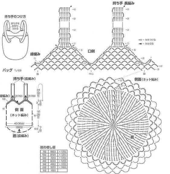 Japanese Crochet Pattern for Textured Tote Bags A and B with Detailed Charts