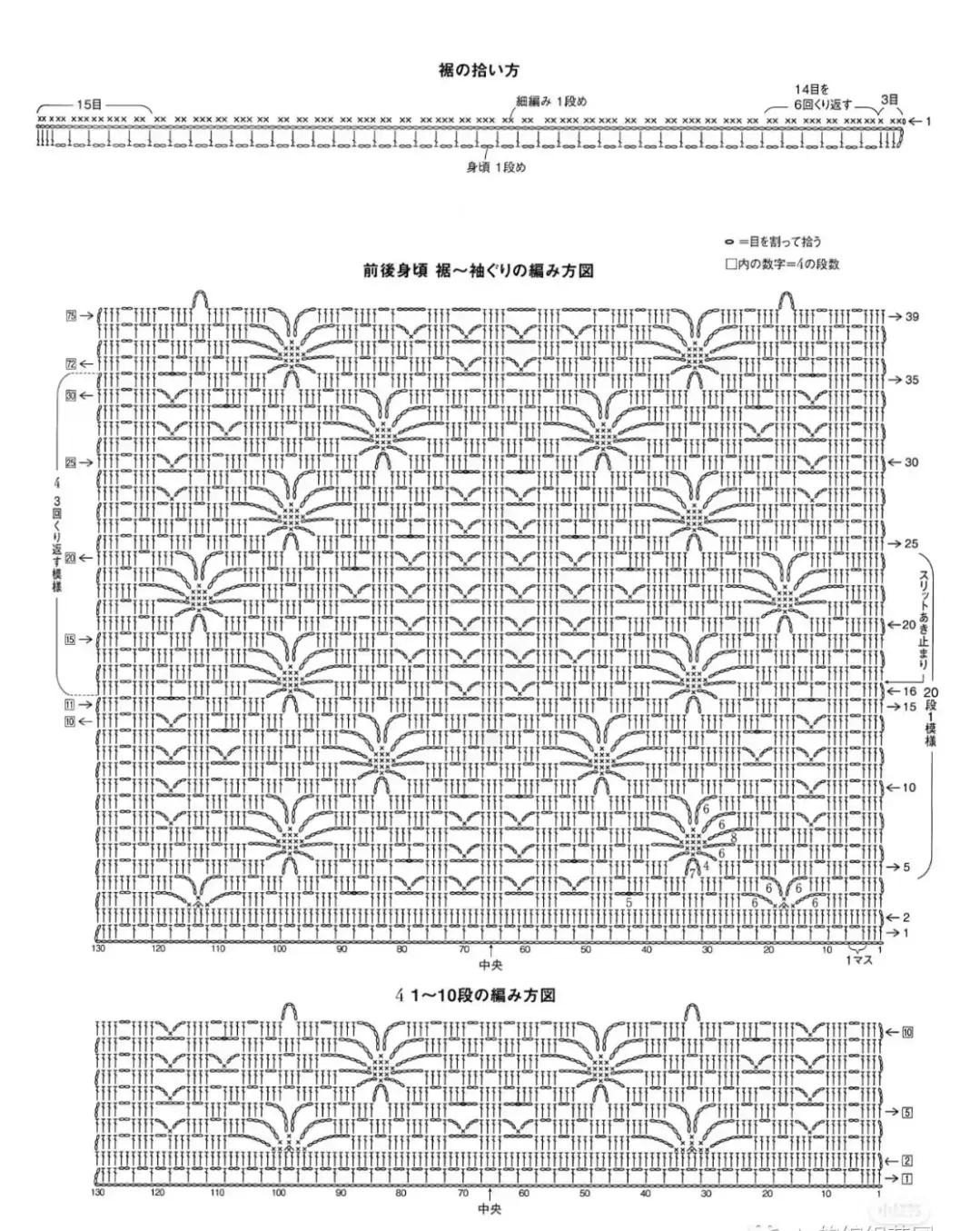 Japanese Crochet Vest Pattern with Detailed Charts and Sizing Diagrams