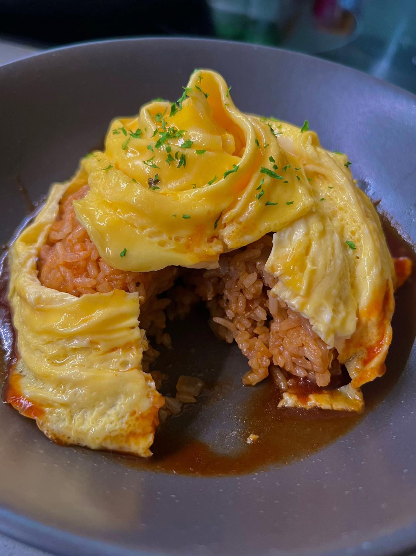 Japanese Omelette Rice (Omurice) with Chicken and Onions