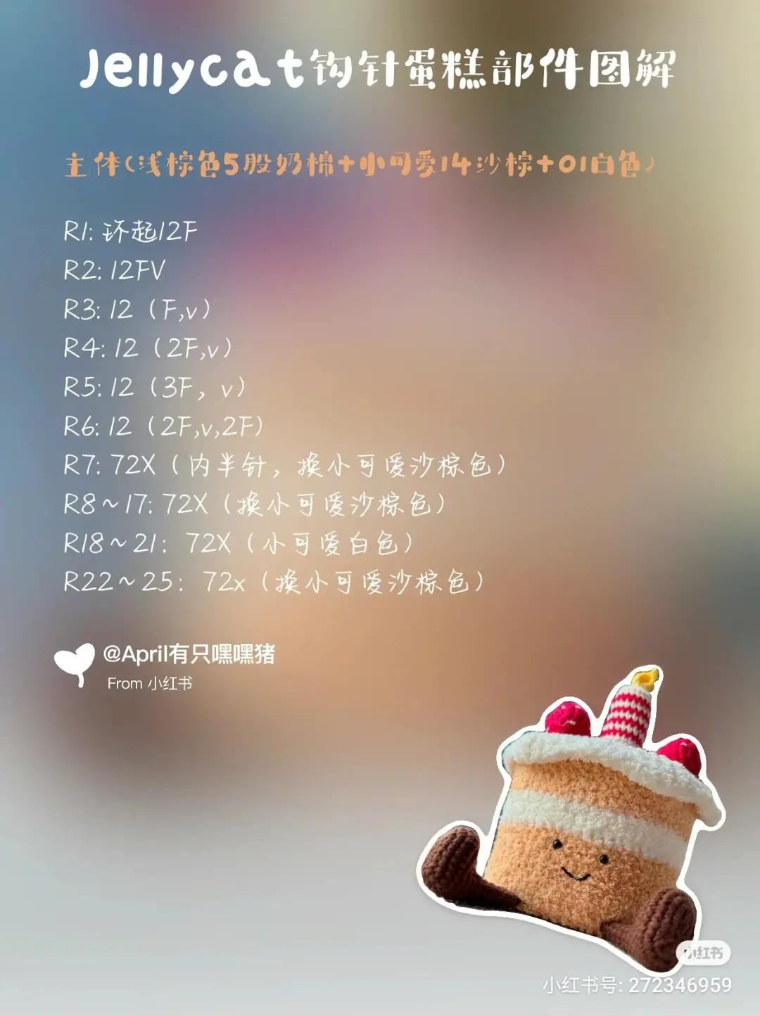 Jellycat Crochet Cake Doll Pattern Chart with Candle and Strawberry Details