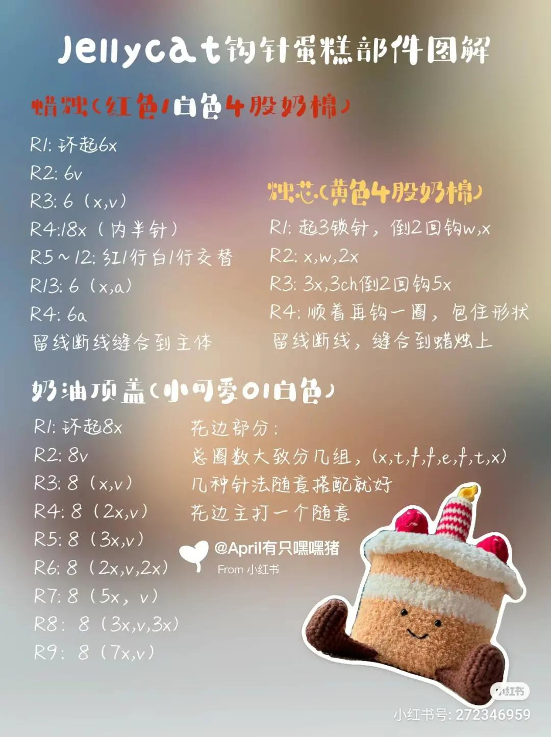 Jellycat Crochet Cake Doll Pattern Chart with Candle and Strawberry Details