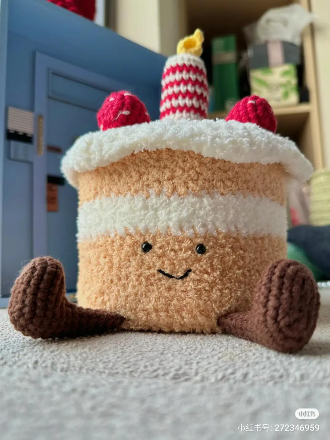 Jellycat Crochet Cake Doll Pattern Chart with Candle and Strawberry Details