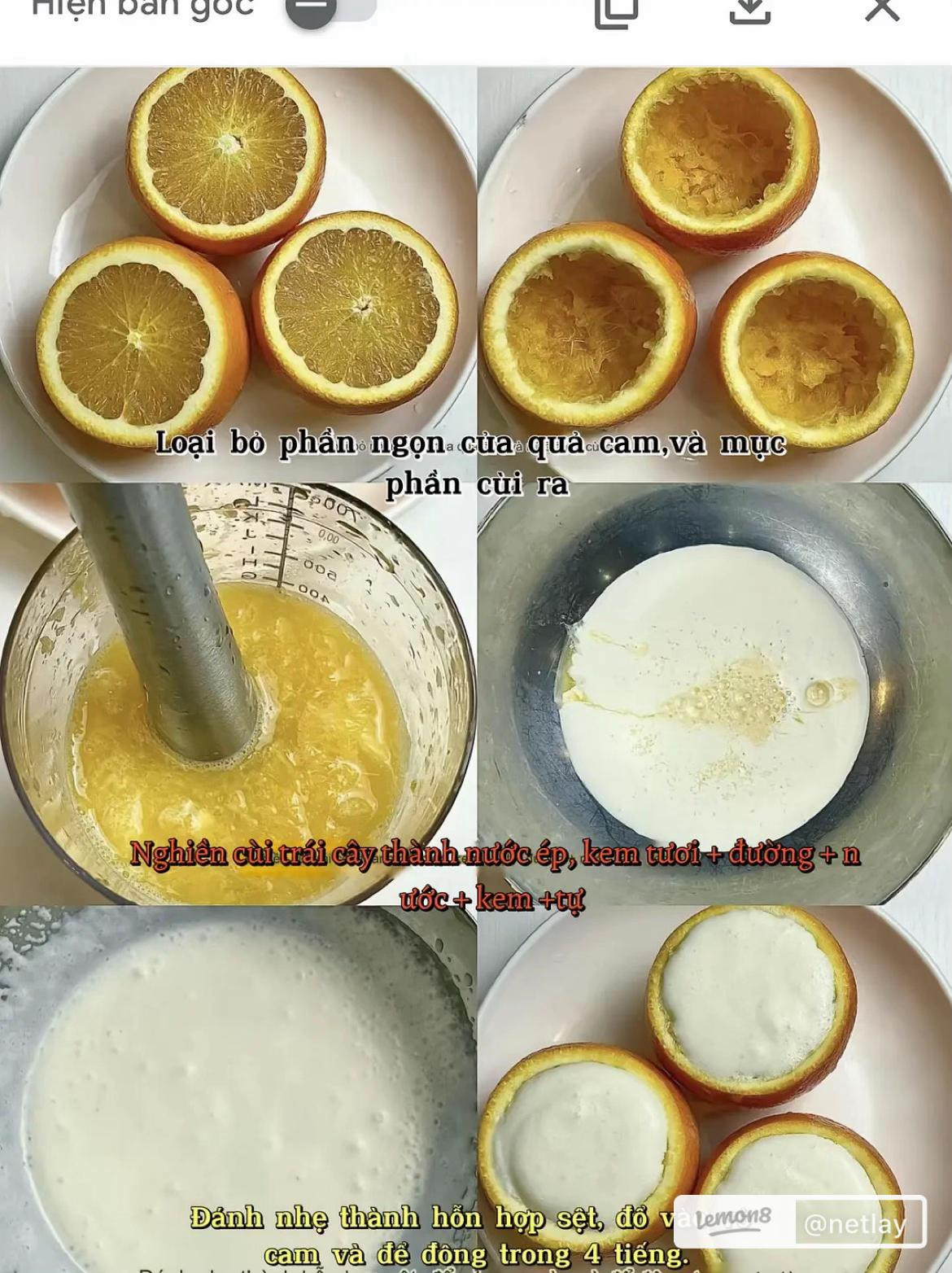 Kem cam tự làm tại nhà, cách làm kem cam tươi ngon trong vỏ cam