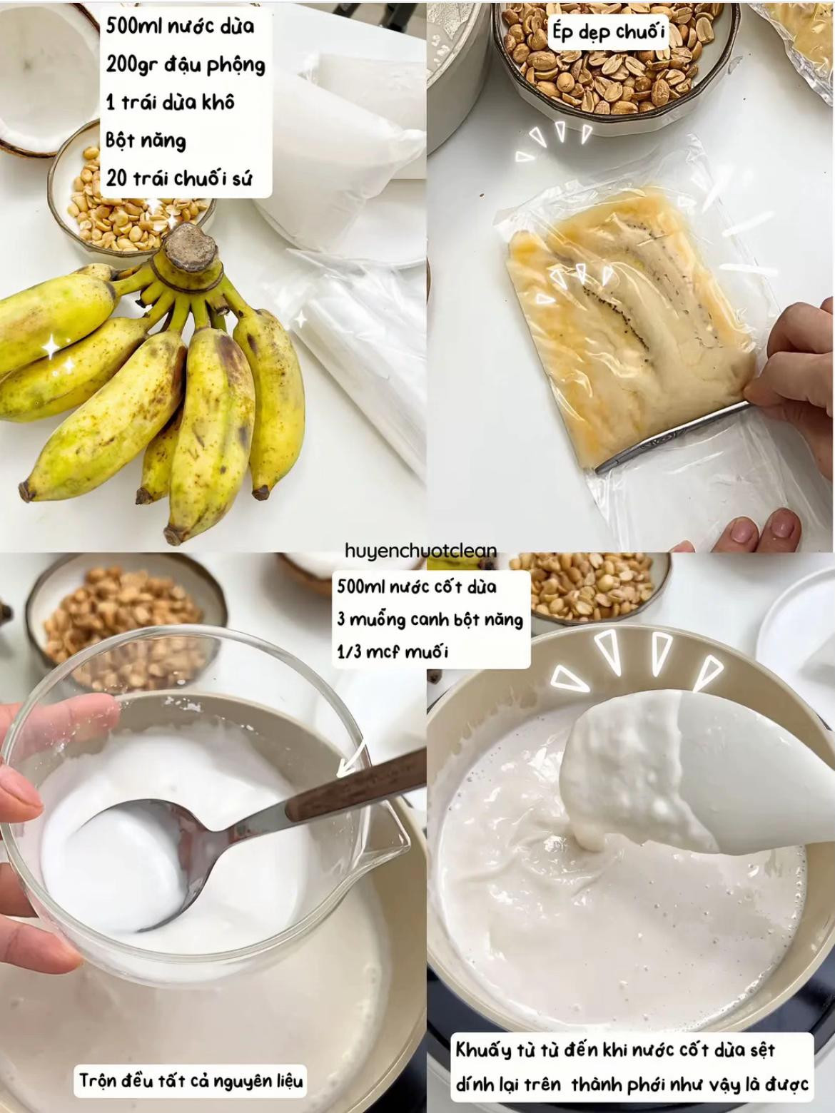 Kem Chuối Healthy Không Dăm Đá - Công Thức Tự Làm Với Nước Cốt Dừa, Đậu Phộng và Chuối Sứ