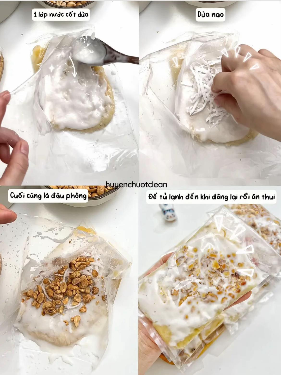 Kem Chuối Healthy Không Dăm Đá - Công Thức Tự Làm Với Nước Cốt Dừa, Đậu Phộng và Chuối Sứ